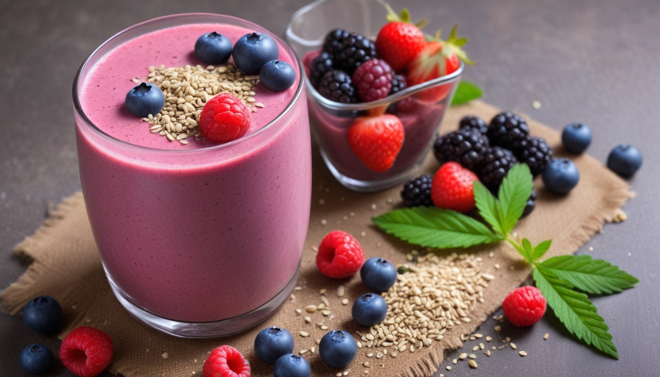 Smoothie z nasionami konopi i jagodami
